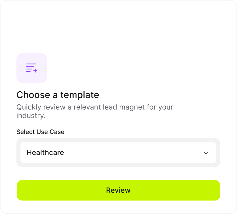 Pulz.io interface showing the selection of industry-specific templates for generating lead magnets.