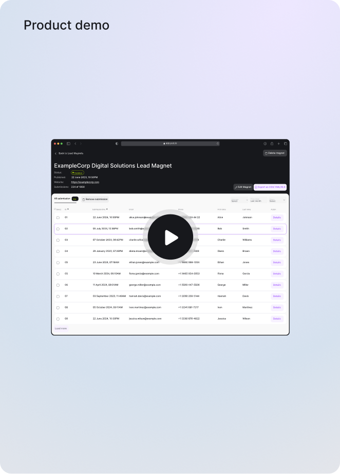 Pulz.io product demo showcasing how to generate, customize, and publish AI-driven lead magnets.