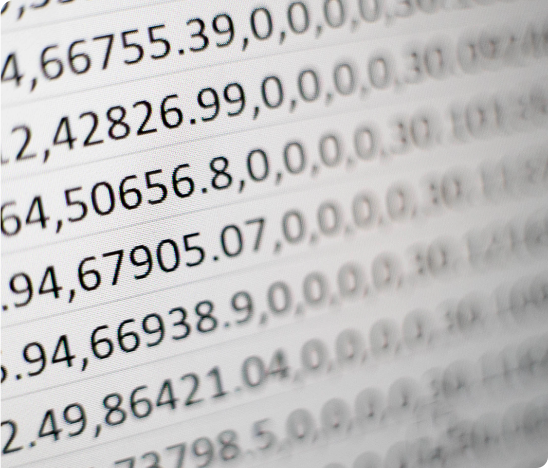 Close-up of a spreadsheet showing various numerical data.